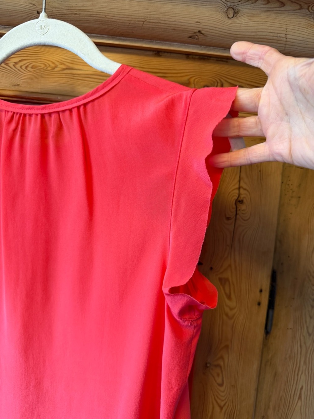 Madewell Silk Broadway & Broome Coral-Red Women's Button Front Silk Henley Top - Picture 4 of 13